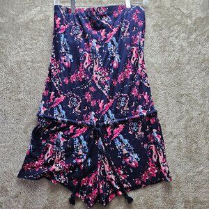 Juicy Couture Strapless Romper Jumpsuit Abstract Pattern with Drawstring Waist